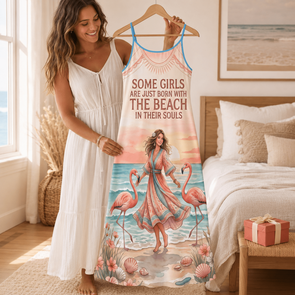 Beach Soul Maxi Dress, Flamingo Coastal Dress for Women, Flowy Beach Vacation Dress - FlamingoAholic