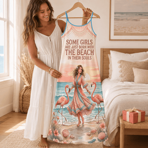 Beach Soul Maxi Dress, Flamingo Coastal Dress for Women, Flowy Beach Vacation Dress - FlamingoAholic