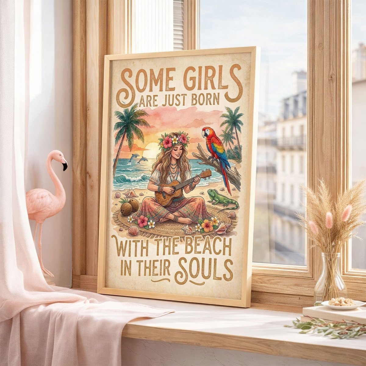 Beach Soul Music Poster – Tropical Ukulele Sunset Wall Art - FlamingoAholic