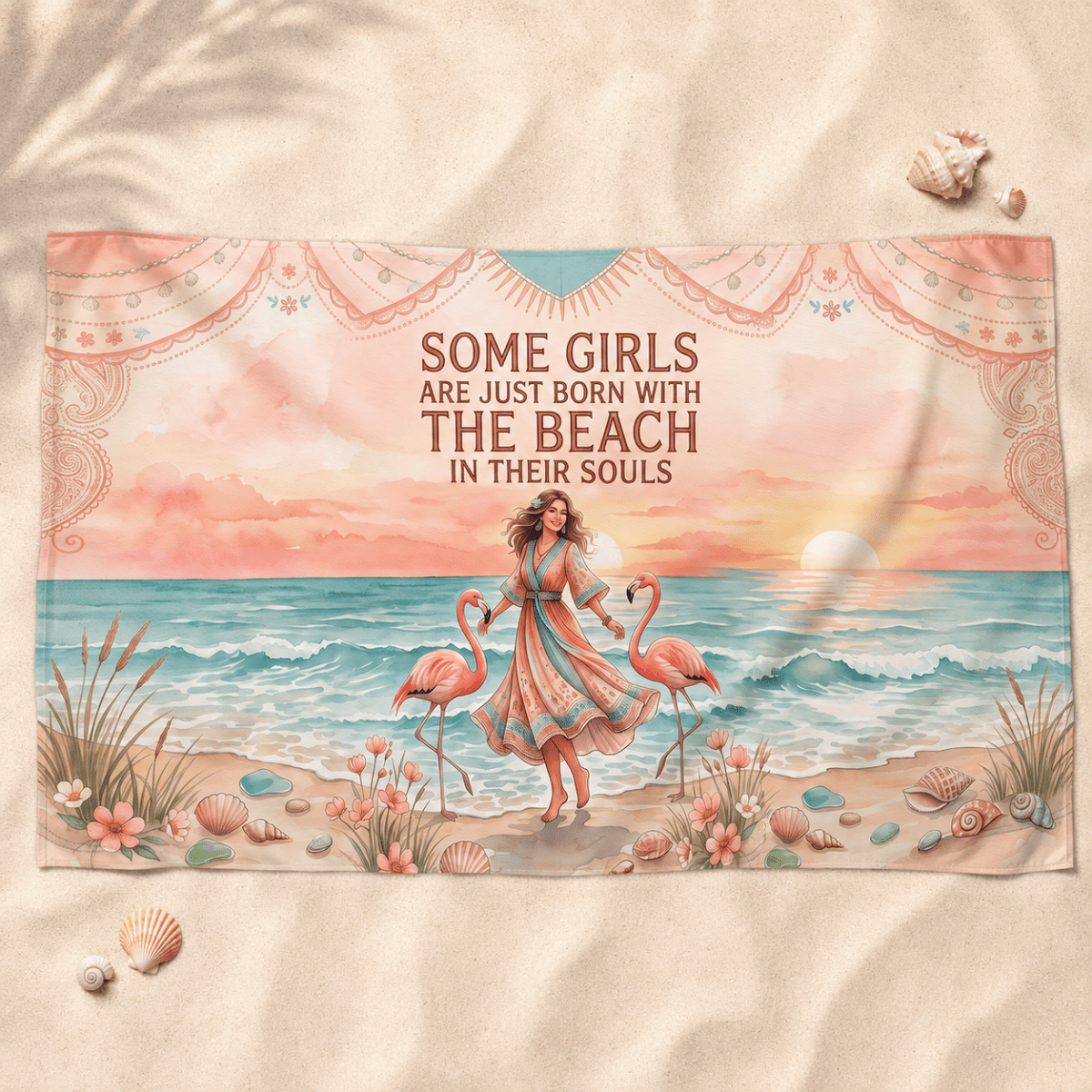 Beach Soul Sarong for Women, Flamingo Beach Cover Up, Coastal Ocean Wrap, Lightweight Chiffon Beachwear, Beach Lover Gift - FlamingoAholic