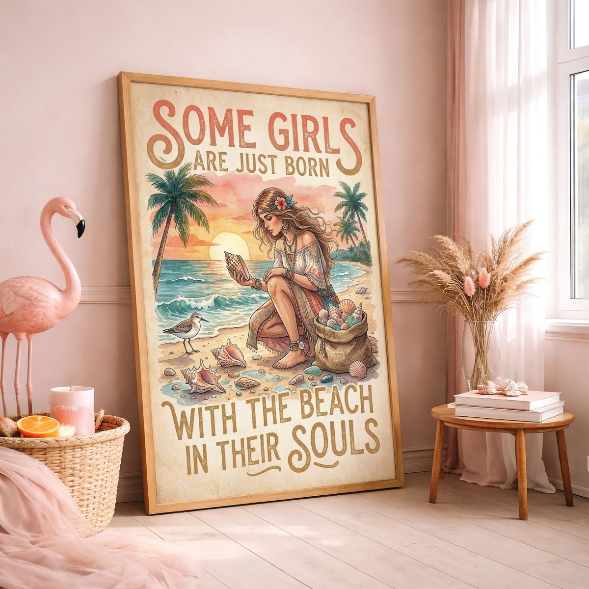 Beach Soul Shell Collector Poster – Coastal Sunset Wall Art - FlamingoAholic