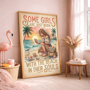 Beach Soul Shell Collector Poster – Coastal Sunset Wall Art - FlamingoAholic