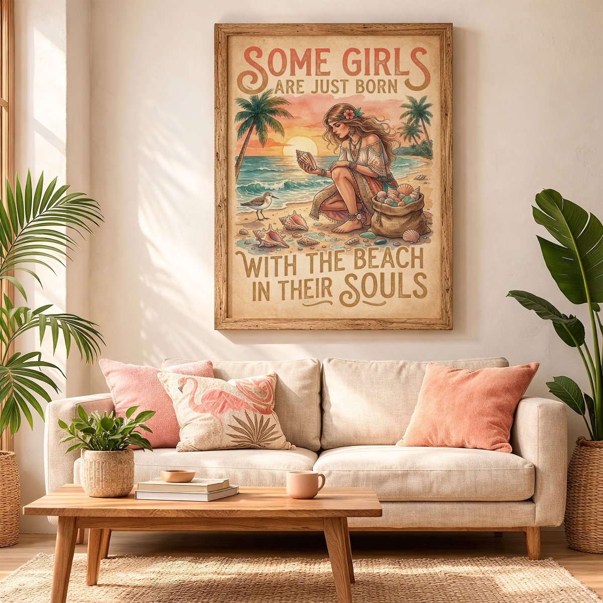 Beach Soul Shell Collector Poster – Coastal Sunset Wall Art - FlamingoAholic