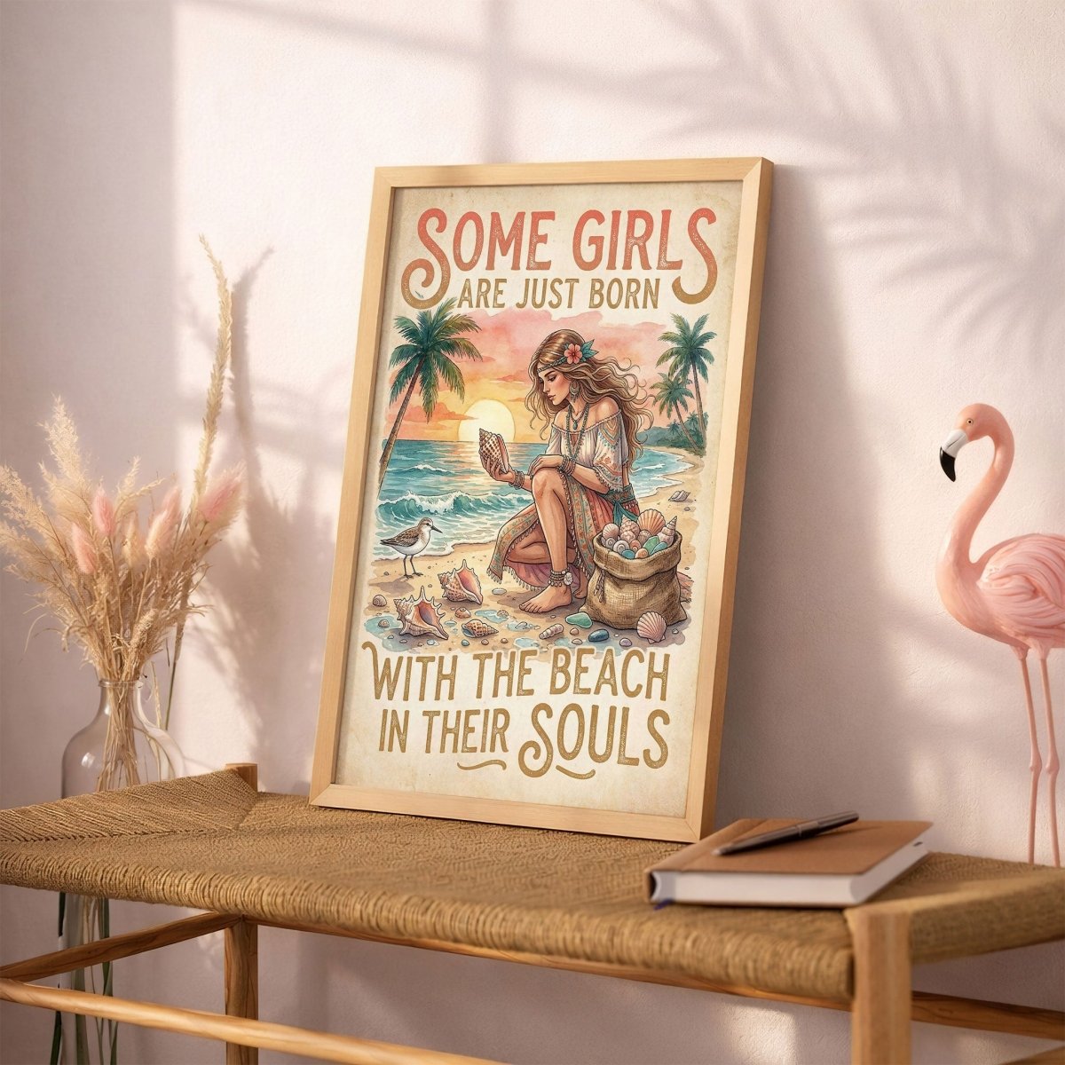 Beach Soul Shell Collector Poster – Coastal Sunset Wall Art - FlamingoAholic