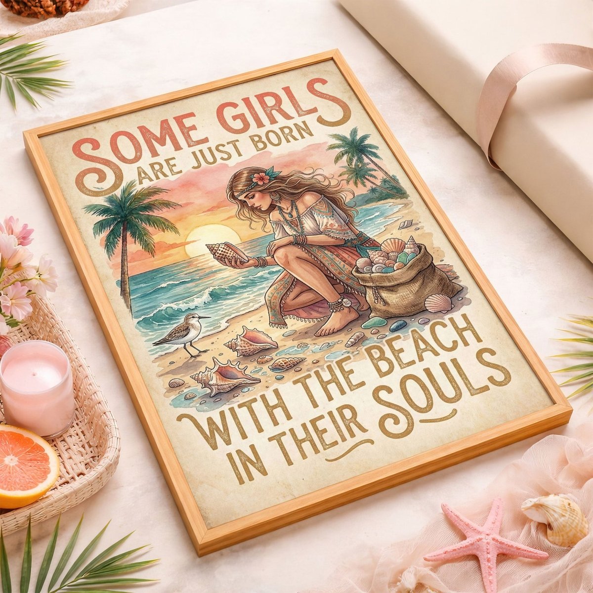 Beach Soul Shell Collector Poster – Coastal Sunset Wall Art - FlamingoAholic