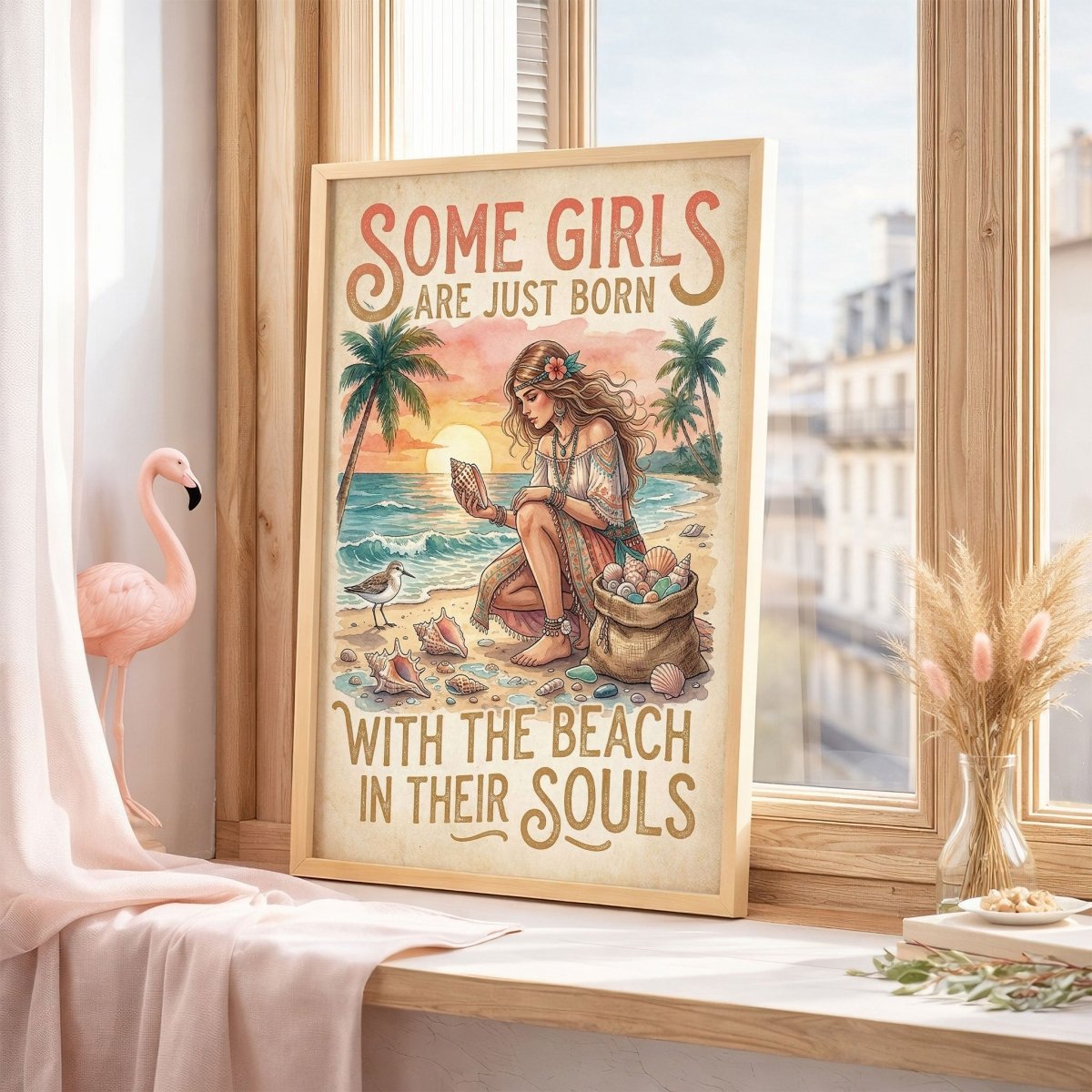 Beach Soul Shell Collector Poster – Coastal Sunset Wall Art - FlamingoAholic