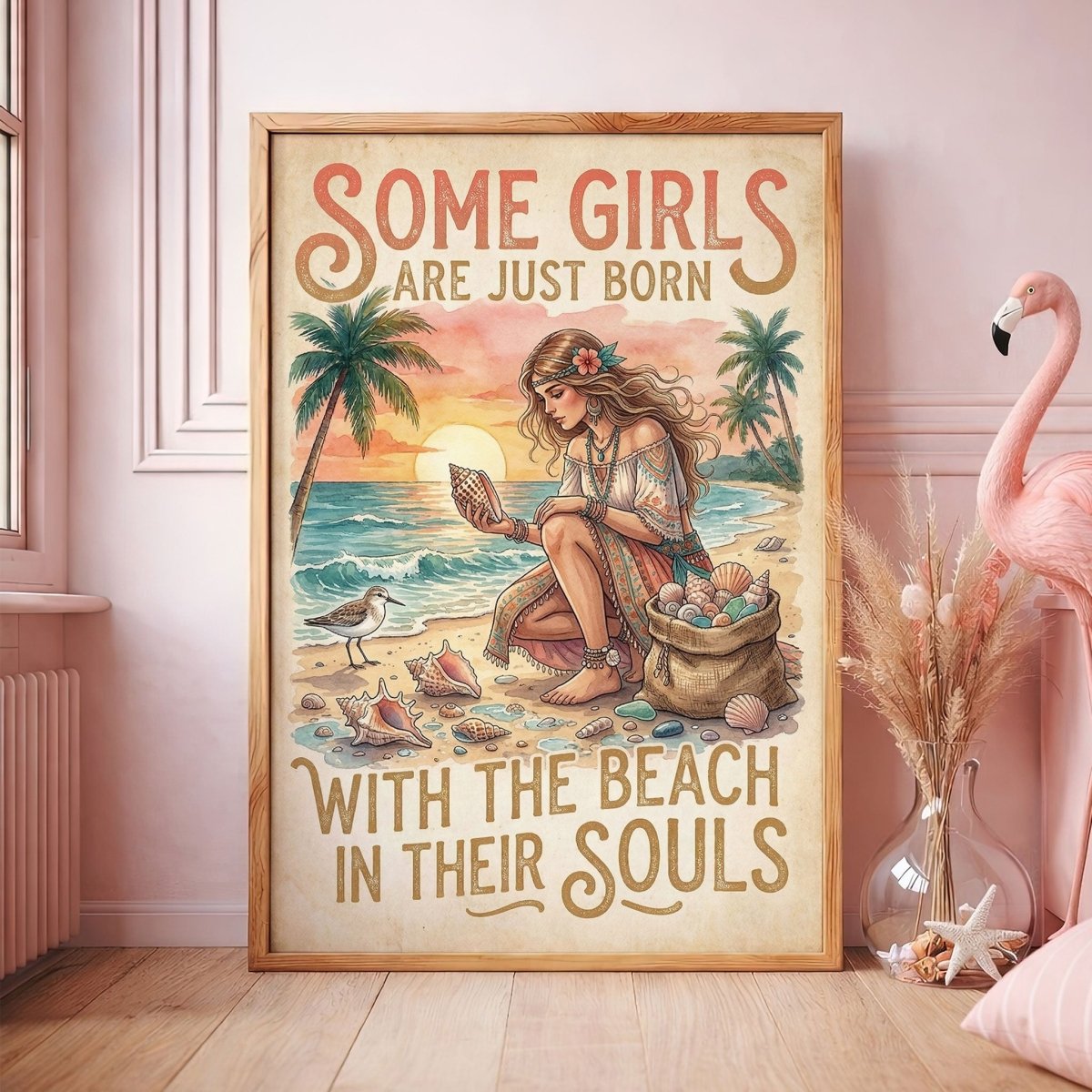 Beach Soul Shell Collector Poster – Coastal Sunset Wall Art - FlamingoAholic