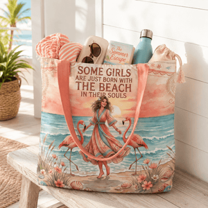 Beach Soul Tote Bag, Flamingo Beach Bag for Women, Coastal Canvas Tote, Beach Lover Gift - FlamingoAholic