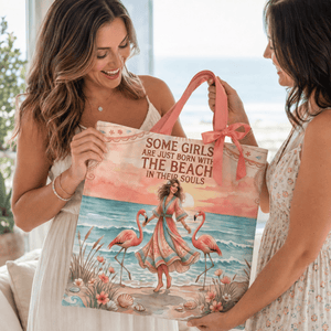Beach Soul Tote Bag, Flamingo Beach Bag for Women, Coastal Canvas Tote, Beach Lover Gift - FlamingoAholic