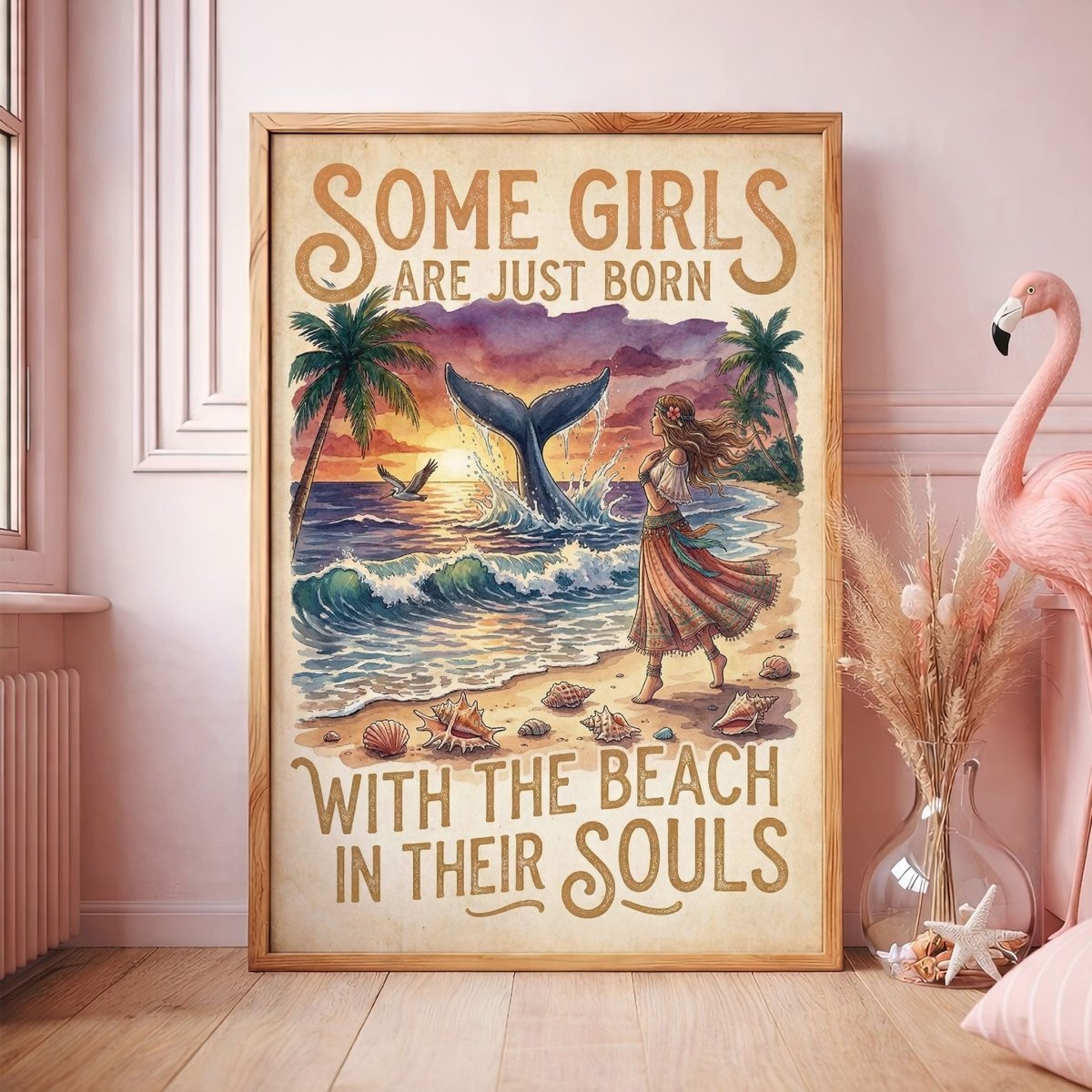 Beach Soul Whale Poster – Tropical Sunset Ocean Wall Art - FlamingoAholic