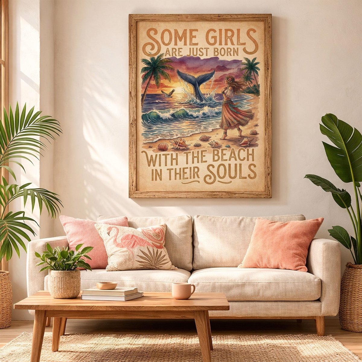 Beach Soul Whale Poster – Tropical Sunset Ocean Wall Art - FlamingoAholic