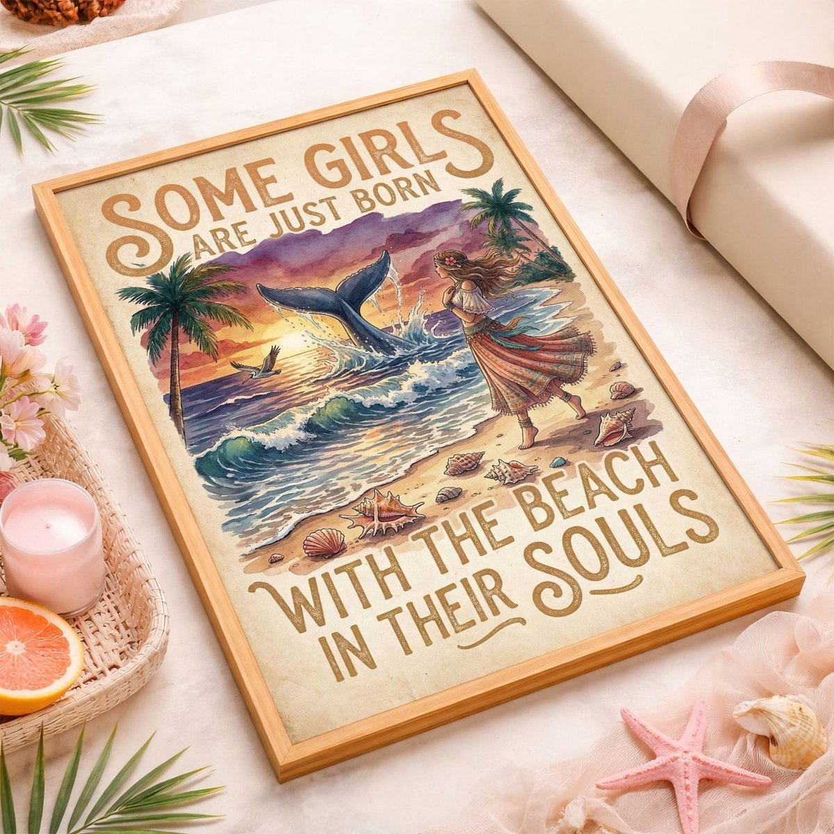 Beach Soul Whale Poster – Tropical Sunset Ocean Wall Art - FlamingoAholic