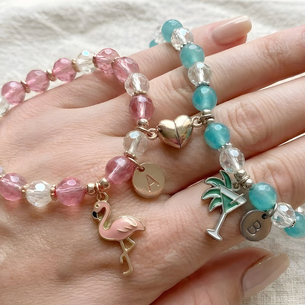 "Birds of a Feather" Flamingo & Margarita Friendship Bracelet Set (Customizable) - FlamingoAholic