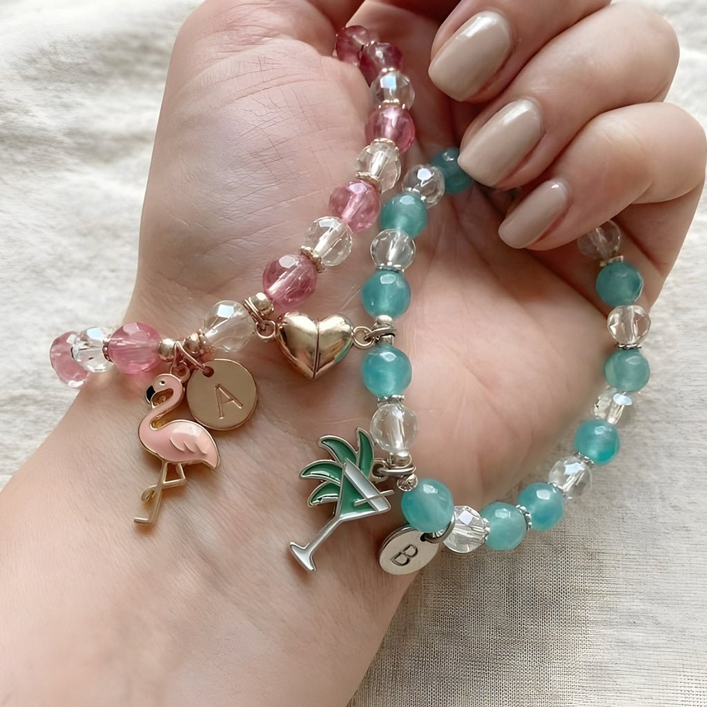 "Birds of a Feather" Flamingo & Margarita Friendship Bracelet Set (Customizable) - FlamingoAholic
