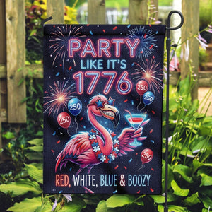 Boozy Flamingo 4th of July Garden Flag - Durable Red White & Blue Yard Decor - FlamingoAholic
