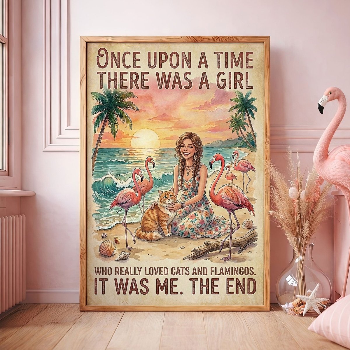 Cats & Flamingos Lover Poster – Pink Tropical Beach Wall Art - FlamingoAholic