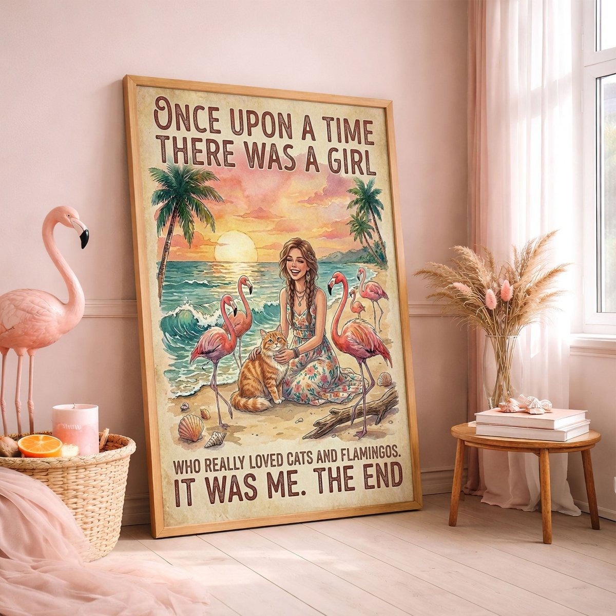 Cats & Flamingos Lover Poster – Pink Tropical Beach Wall Art - FlamingoAholic