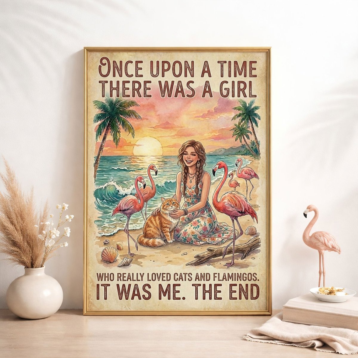 Cats & Flamingos Lover Poster – Pink Tropical Beach Wall Art - FlamingoAholic