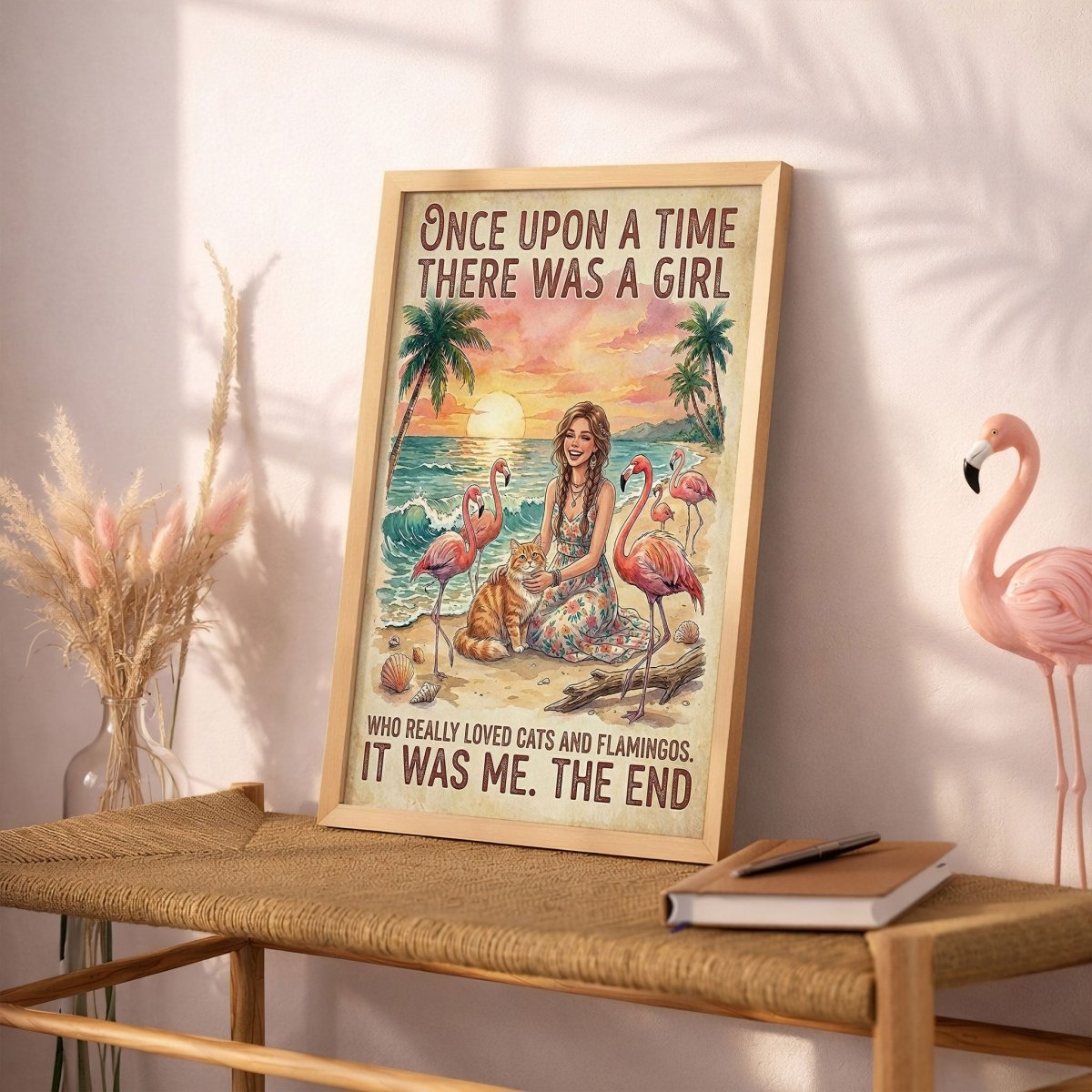 Cats & Flamingos Lover Poster – Pink Tropical Beach Wall Art - FlamingoAholic