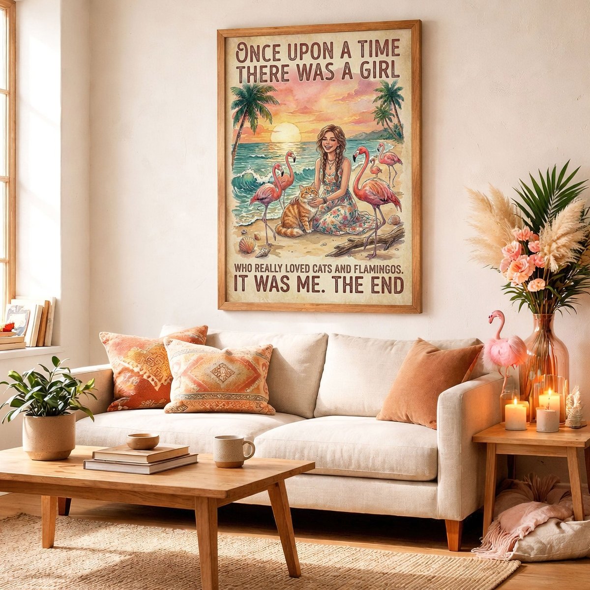 Cats & Flamingos Lover Poster – Pink Tropical Beach Wall Art - FlamingoAholic