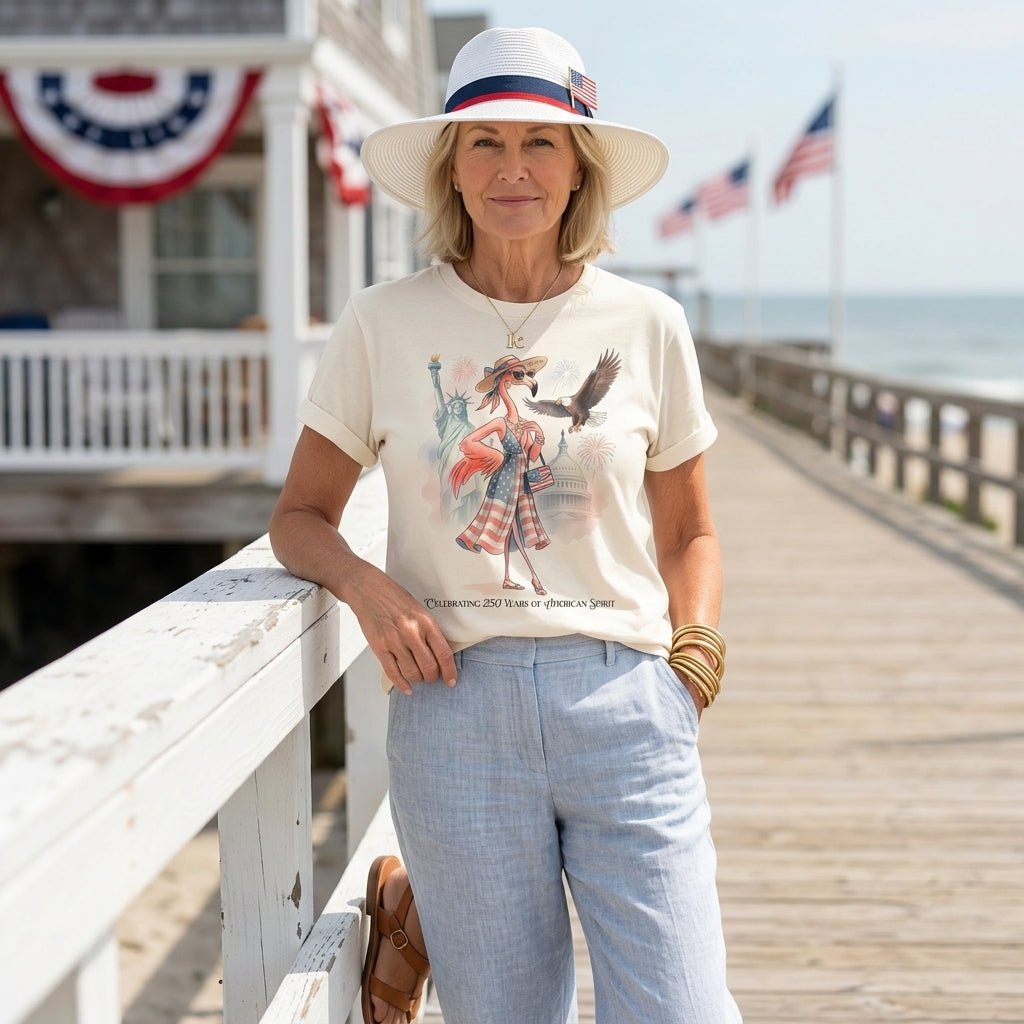 Celebrating 250 Years of American Spirit Patriotic Eagle Flamingo T-Shirt - FlamingoAholic