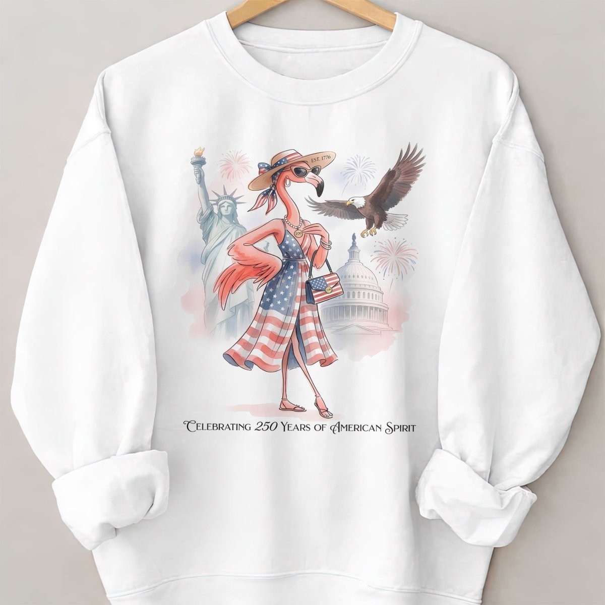Celebrating 250 Years of American Spirit Patriotic Eagle Flamingo T-Shirt - FlamingoAholic