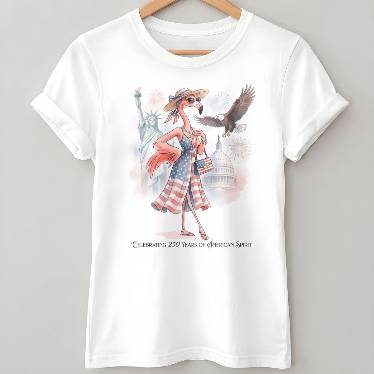 Celebrating 250 Years of American Spirit Patriotic Eagle Flamingo T-Shirt - FlamingoAholic
