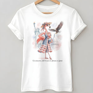 Celebrating 250 Years of American Spirit Patriotic Eagle Flamingo T-Shirt - FlamingoAholic