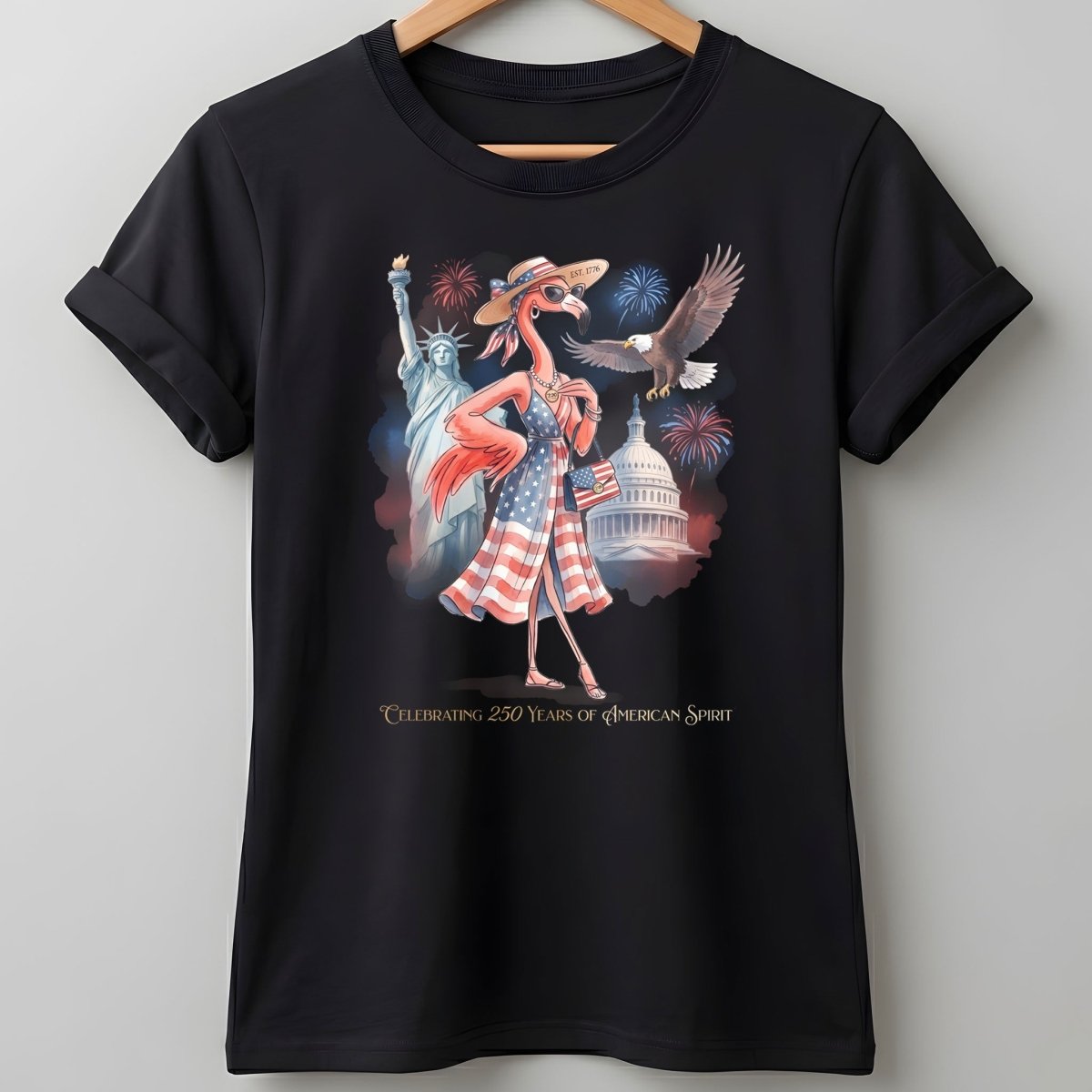 Celebrating 250 Years of American Spirit Patriotic Eagle Flamingo T-Shirt - FlamingoAholic