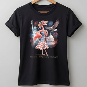 Celebrating 250 Years of American Spirit Patriotic Eagle Flamingo T-Shirt - FlamingoAholic
