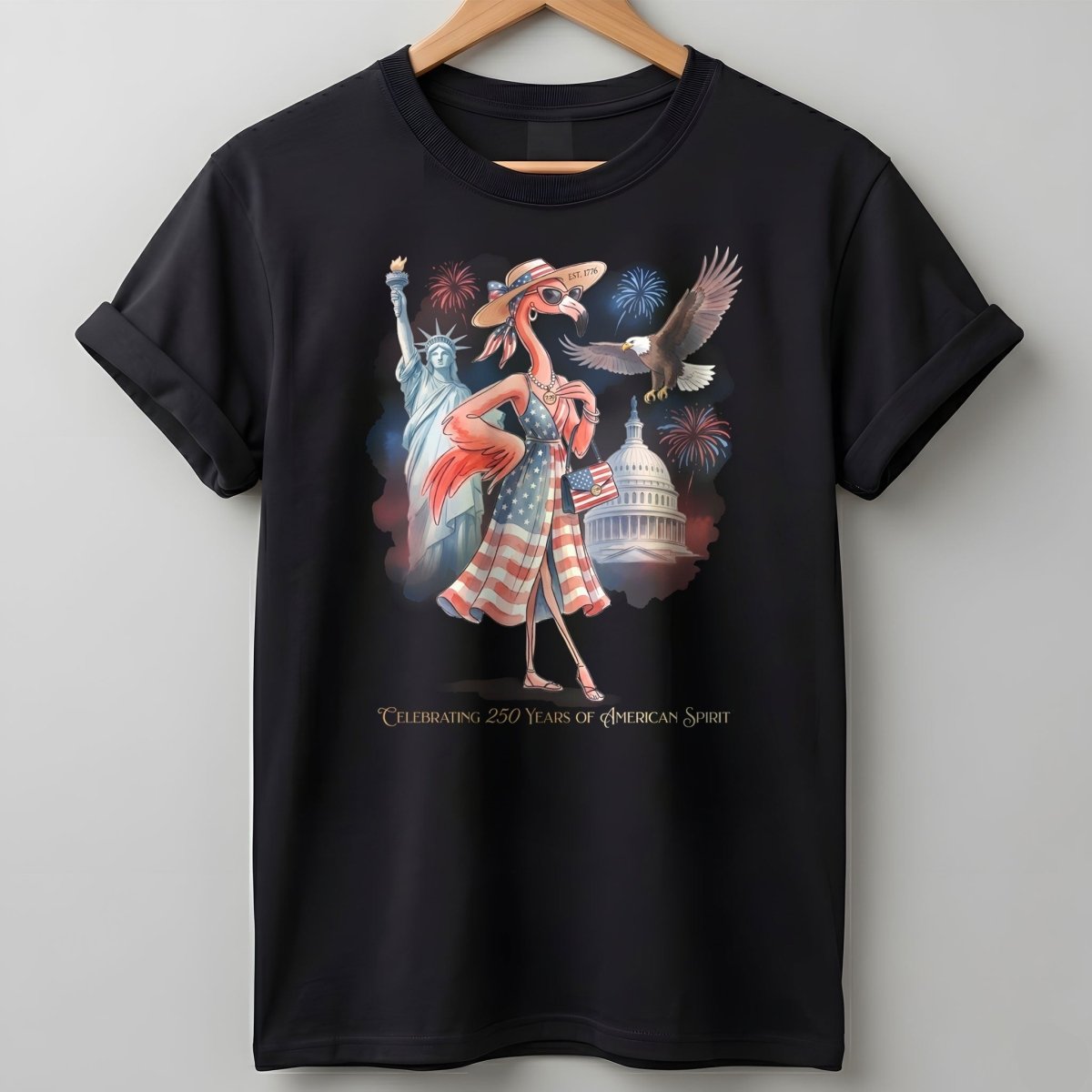 Celebrating 250 Years of American Spirit Patriotic Eagle Flamingo T-Shirt - FlamingoAholic