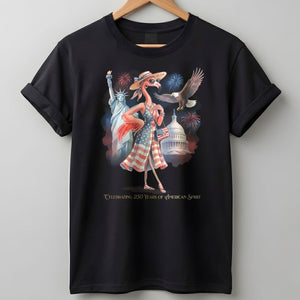 Celebrating 250 Years of American Spirit Patriotic Eagle Flamingo T-Shirt - FlamingoAholic
