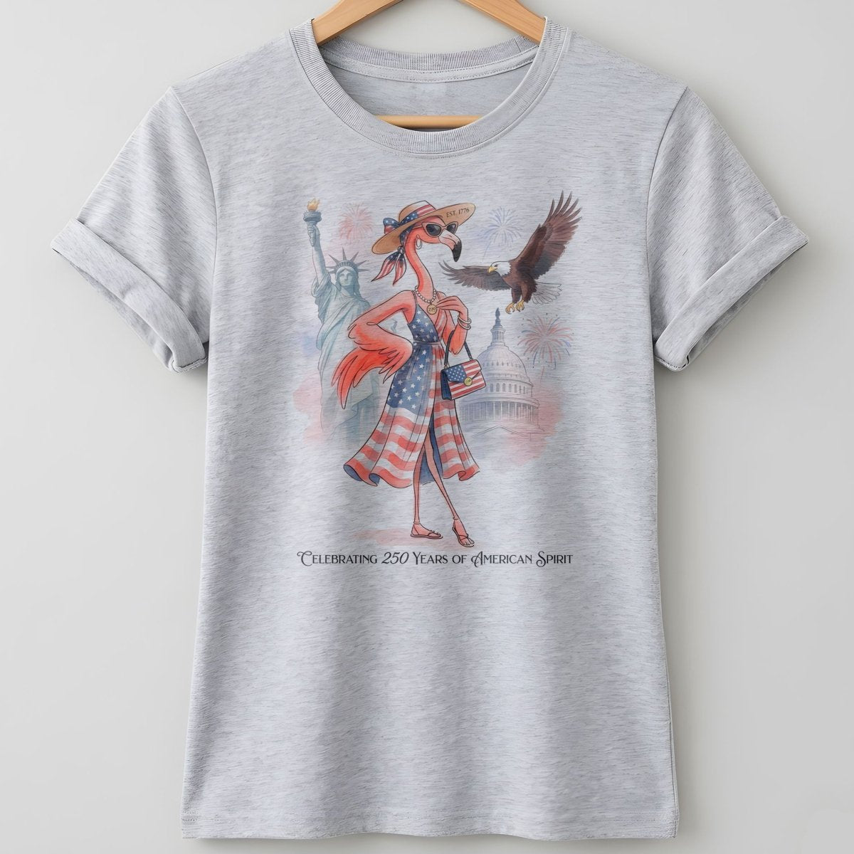 Celebrating 250 Years of American Spirit Patriotic Eagle Flamingo T-Shirt - FlamingoAholic