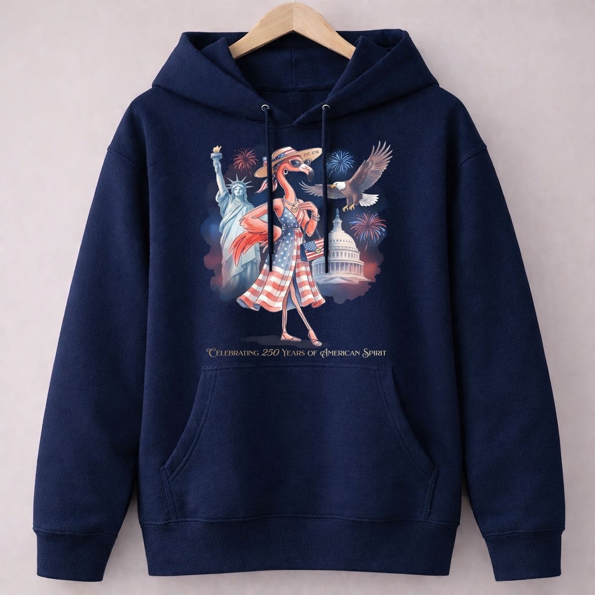 Celebrating 250 Years of American Spirit Patriotic Eagle Flamingo T-Shirt - FlamingoAholic