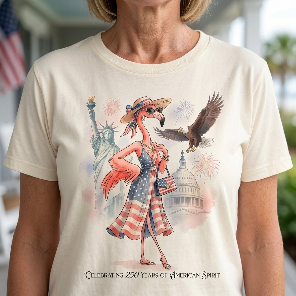 Celebrating 250 Years of American Spirit Patriotic Eagle Flamingo T-Shirt - FlamingoAholic