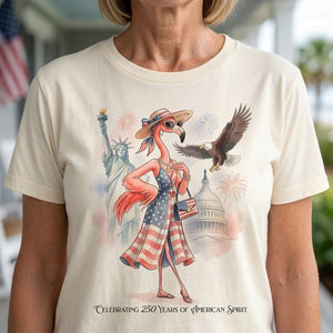 Celebrating 250 Years of American Spirit Patriotic Eagle Flamingo T-Shirt - FlamingoAholic
