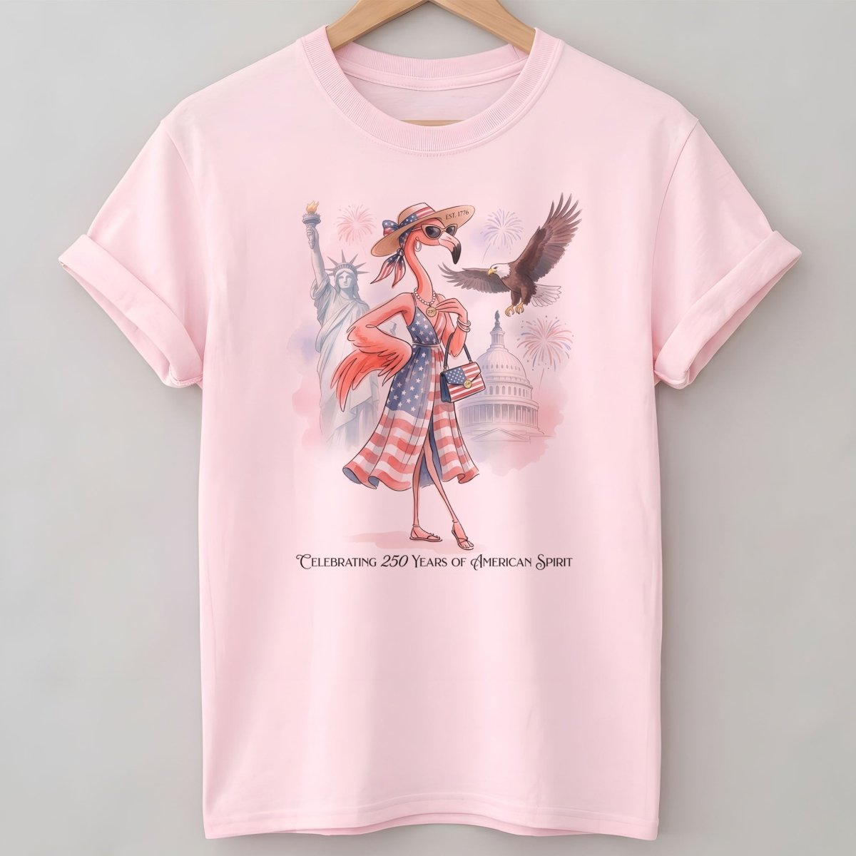 Celebrating 250 Years of American Spirit Patriotic Eagle Flamingo T-Shirt - FlamingoAholic