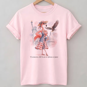 Celebrating 250 Years of American Spirit Patriotic Eagle Flamingo T-Shirt - FlamingoAholic