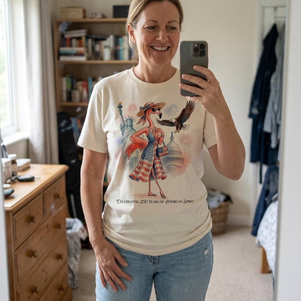 Celebrating 250 Years of American Spirit Patriotic Eagle Flamingo T-Shirt - FlamingoAholic