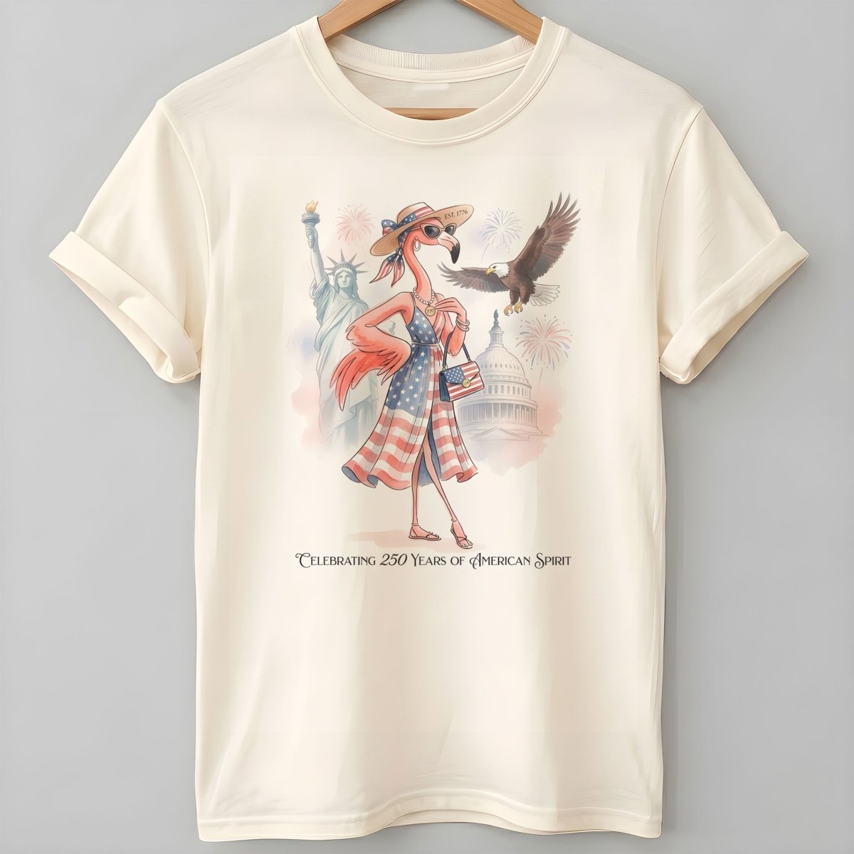 Celebrating 250 Years of American Spirit Patriotic Eagle Flamingo T-Shirt - FlamingoAholic