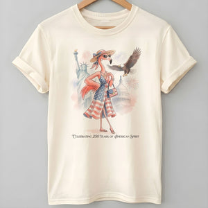 Celebrating 250 Years of American Spirit Patriotic Eagle Flamingo T-Shirt - FlamingoAholic