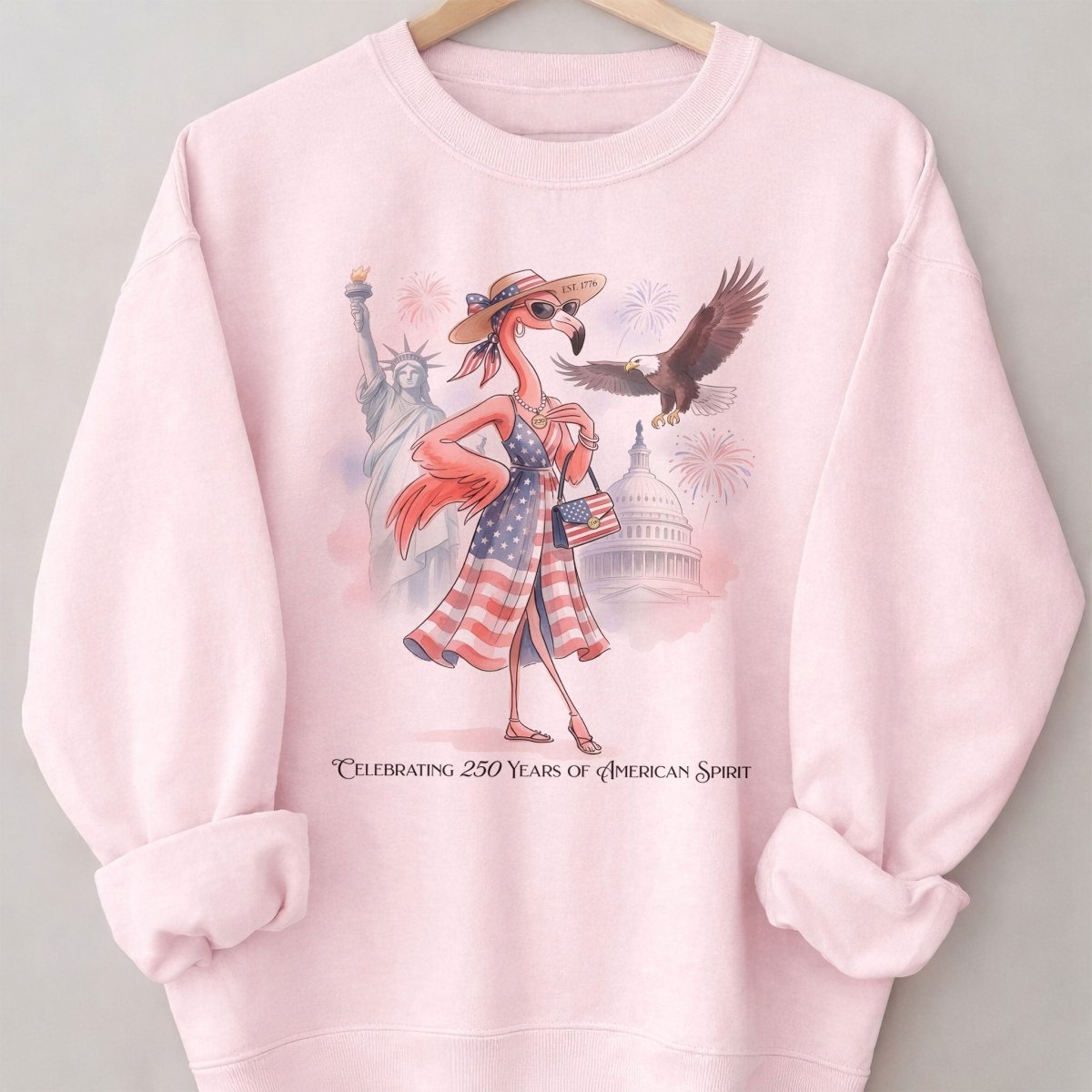 Celebrating 250 Years of American Spirit Patriotic Eagle Flamingo T-Shirt - FlamingoAholic