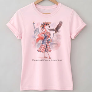 Celebrating 250 Years of American Spirit Patriotic Eagle Flamingo T-Shirt - FlamingoAholic