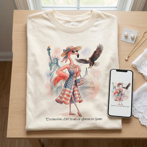 Celebrating 250 Years of American Spirit Patriotic Eagle Flamingo T-Shirt - FlamingoAholic