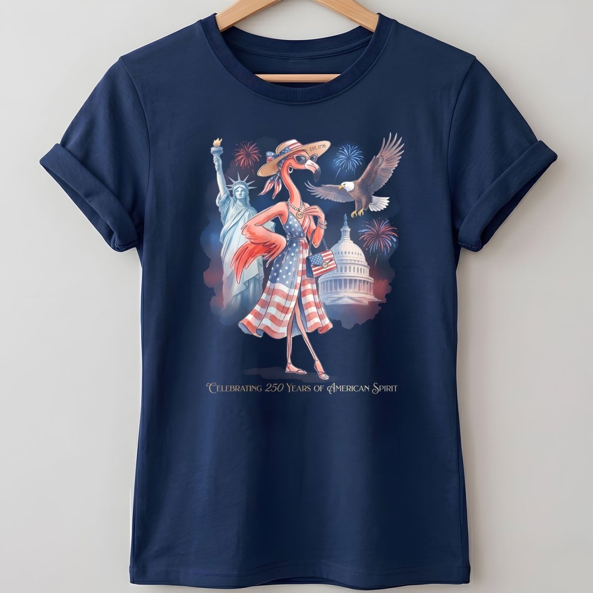 Celebrating 250 Years of American Spirit Patriotic Eagle Flamingo T-Shirt - FlamingoAholic
