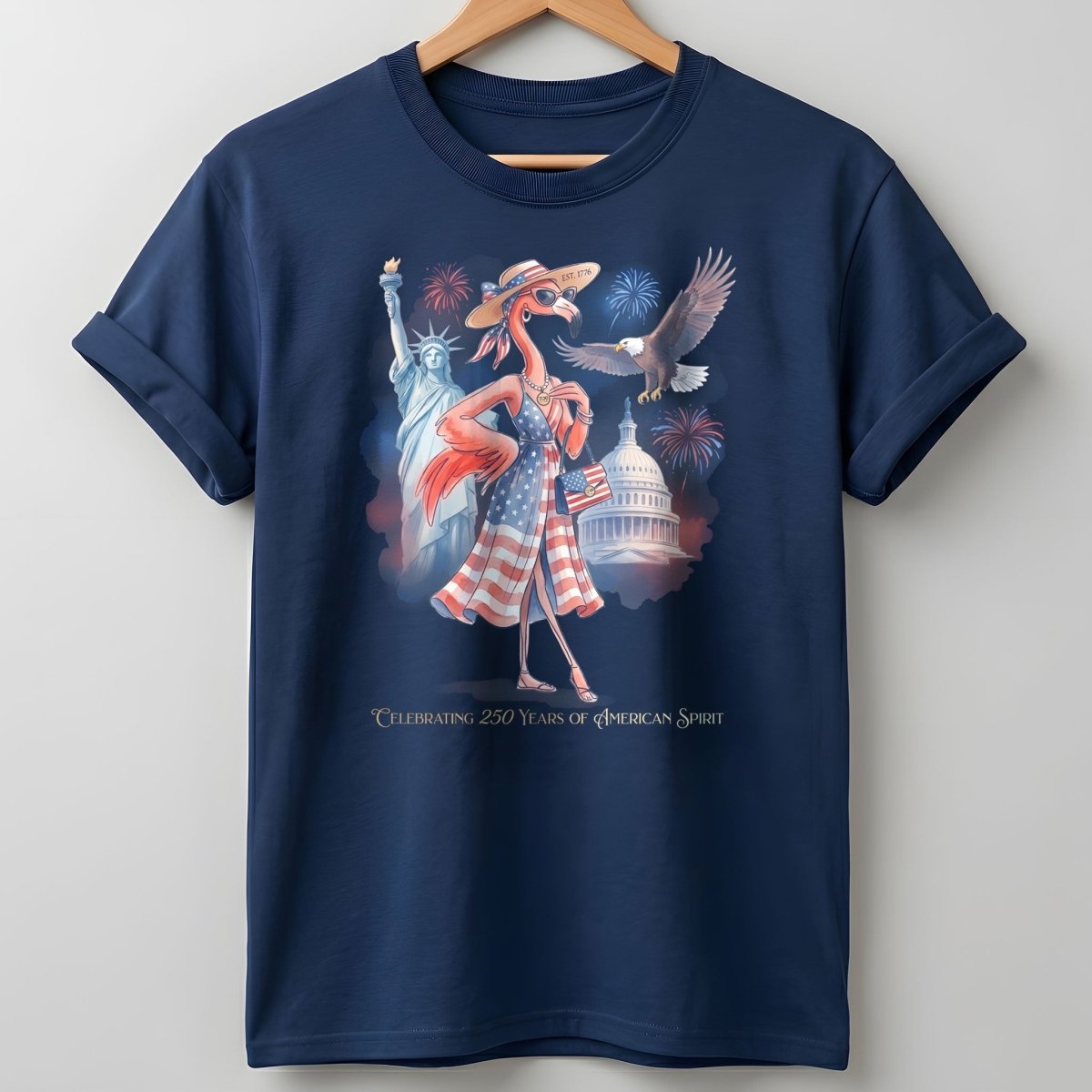 Celebrating 250 Years of American Spirit Patriotic Eagle Flamingo T-Shirt - FlamingoAholic