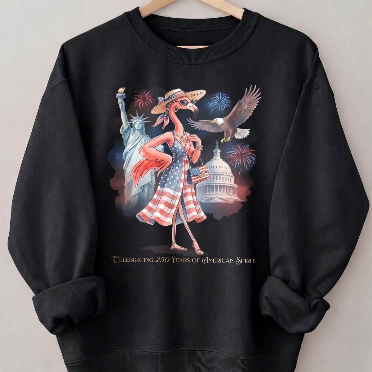 Celebrating 250 Years of American Spirit Patriotic Eagle Flamingo T-Shirt - FlamingoAholic
