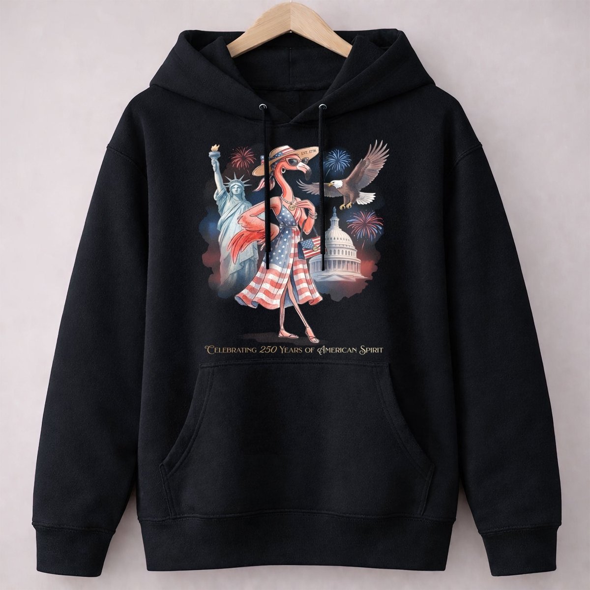 Celebrating 250 Years of American Spirit Patriotic Eagle Flamingo T-Shirt - FlamingoAholic