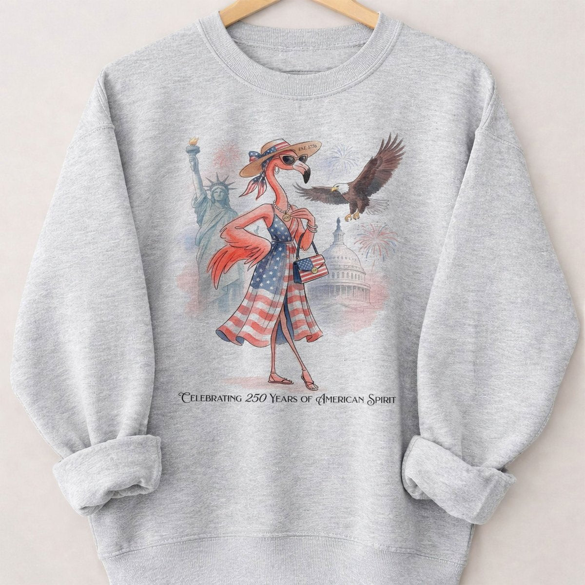 Celebrating 250 Years of American Spirit Patriotic Eagle Flamingo T-Shirt - FlamingoAholic