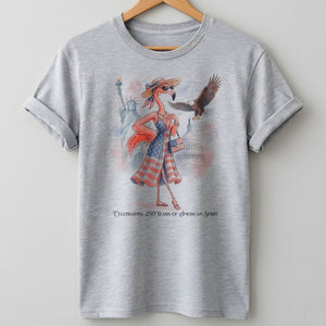 Celebrating 250 Years of American Spirit Patriotic Eagle Flamingo T-Shirt - FlamingoAholic